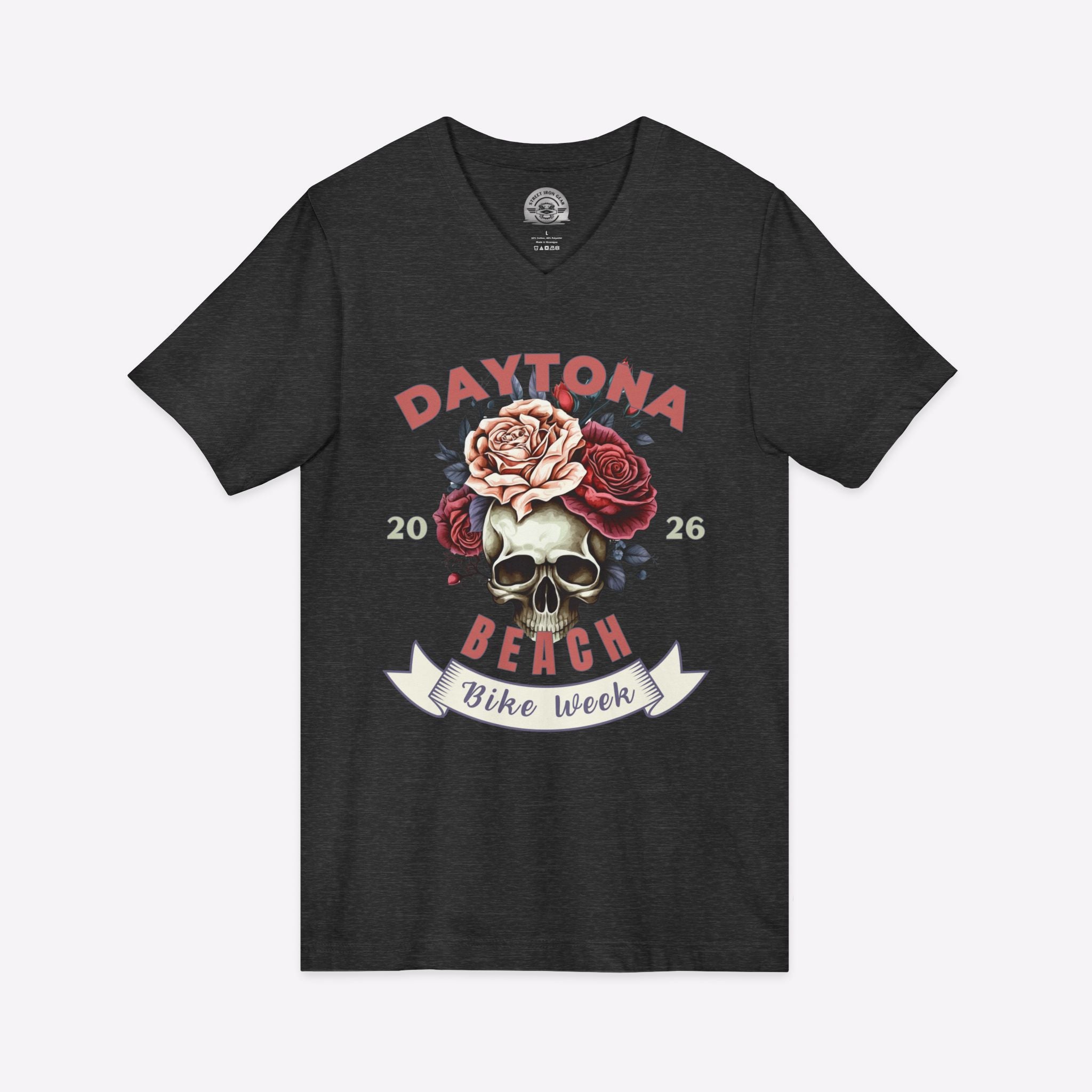 Daytona Bike Week 2026 Floral Skull V-Neck T-Shirt