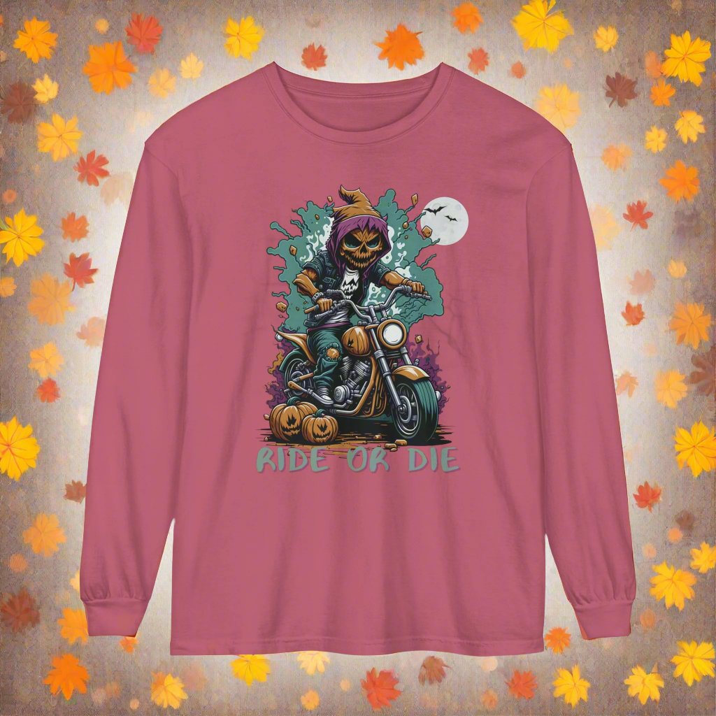 Halloween Biker Long Sleeve Crew Neck TShirt