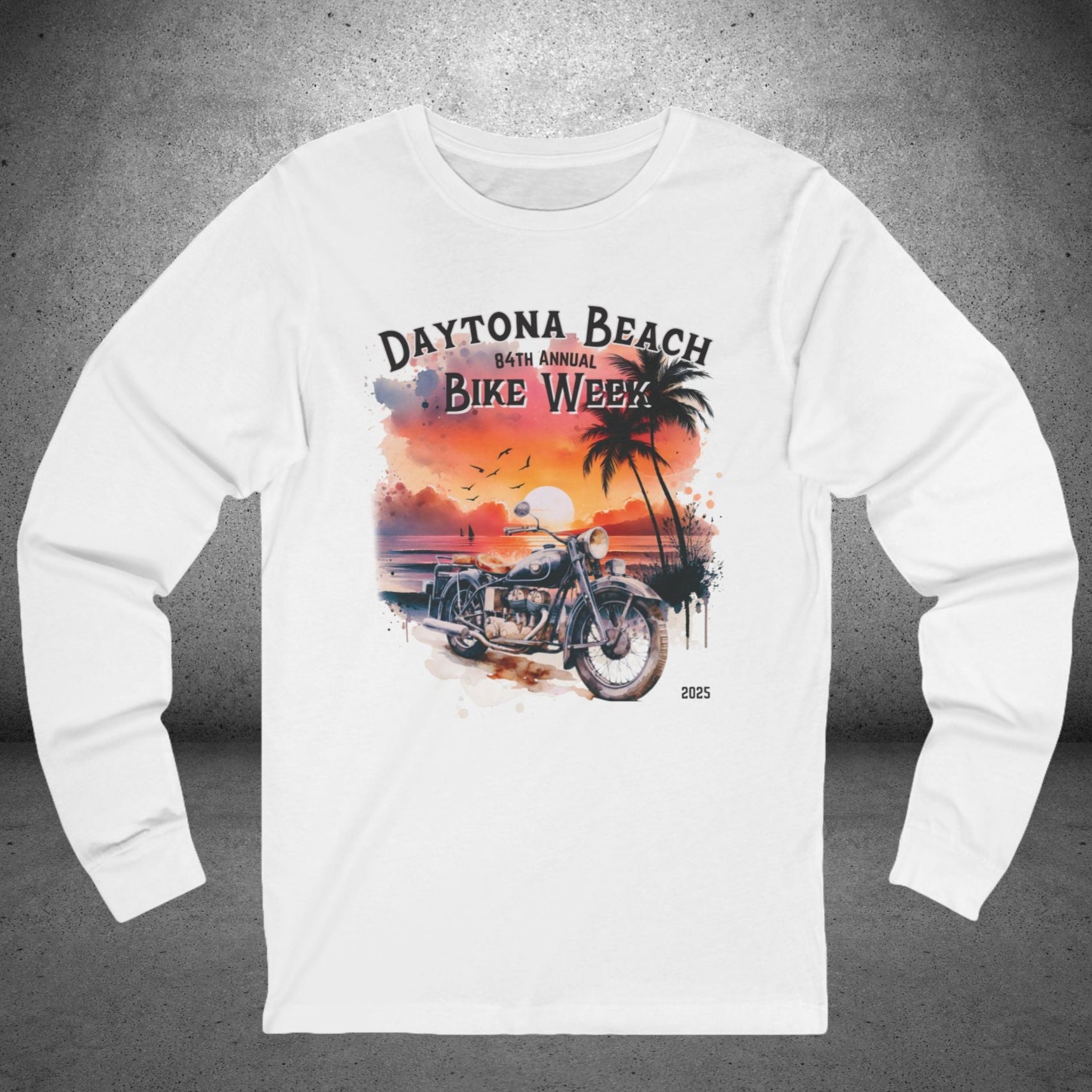 Daytona Bike Week 2025 Watercolor Graphic Long Sleeve Crew Neck TShirt