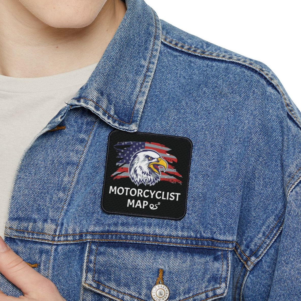 Motorcyclist Map Printed Iron-On Patch