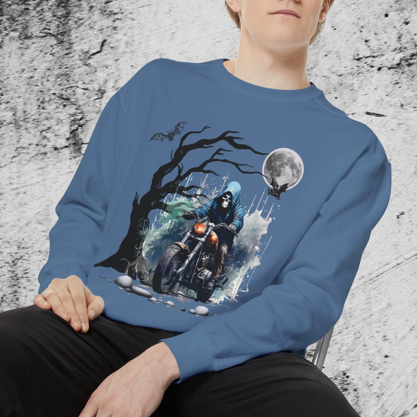 Halloween Skull Rider Crew Neck Sweatshirt