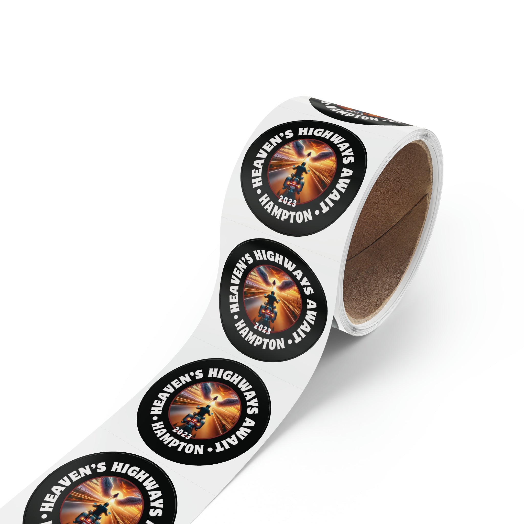 Biker Memorial Angel Design - Round Sticker Roll