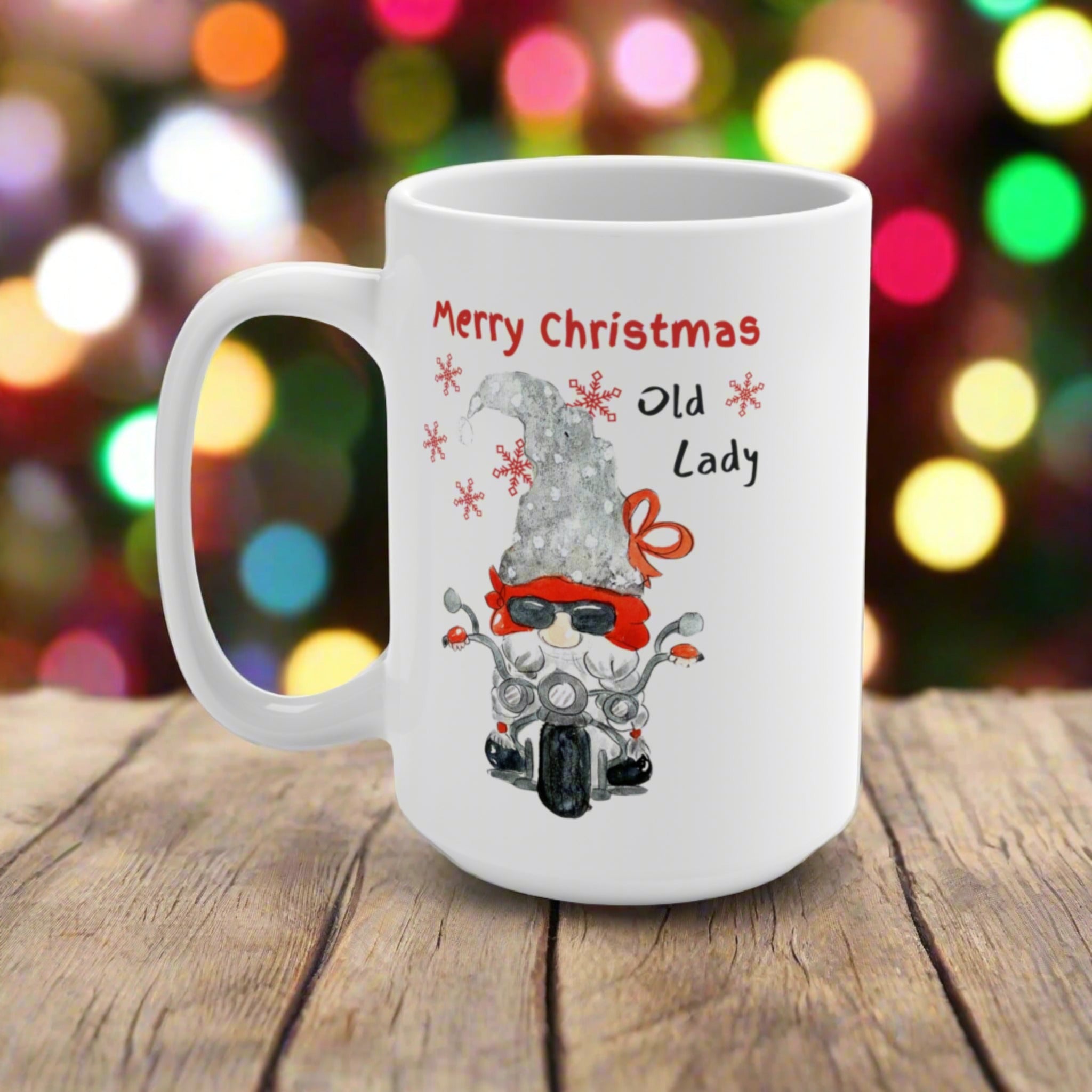 Old Lady Christmas Motorcycle Coffee Mug 15oz