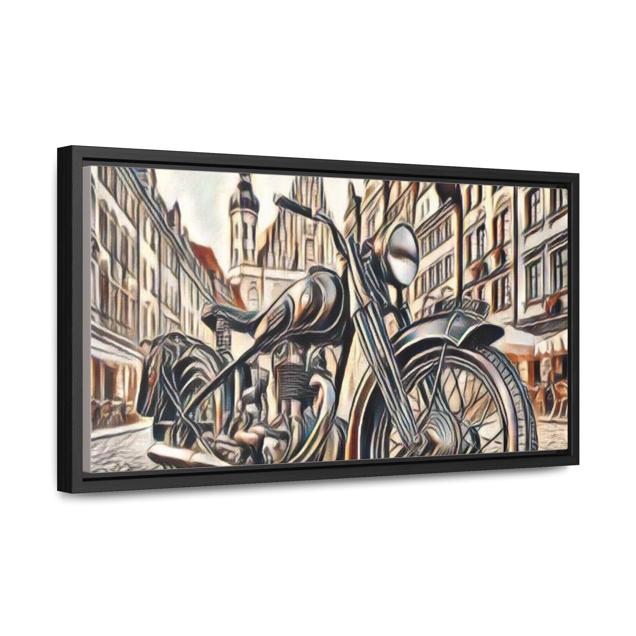 European City Motorcycle Abtract Sketch Canvas Print - Gallery Wrapped