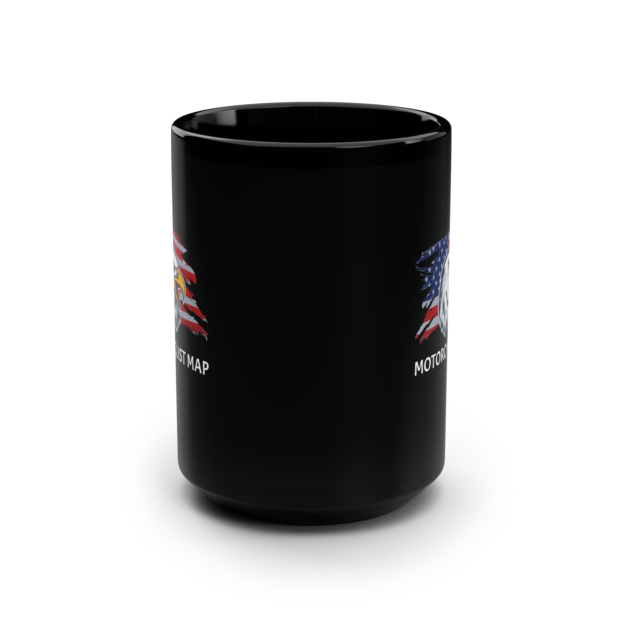 Motorcyclist Map Eagle Black Coffee Mug, 15oz