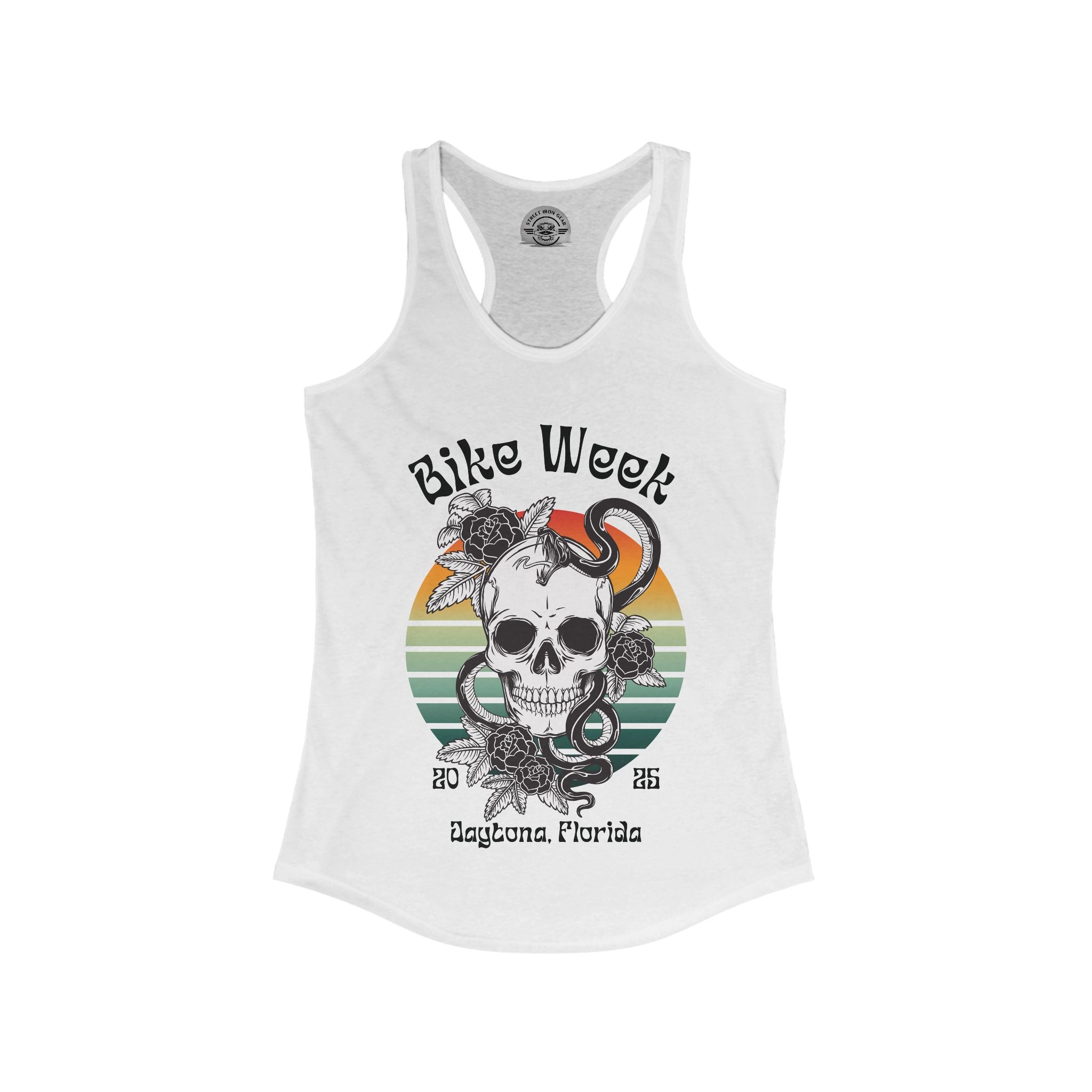 Ladies Daytona Bike Week 2025 Skull and Roses Racerback Tank