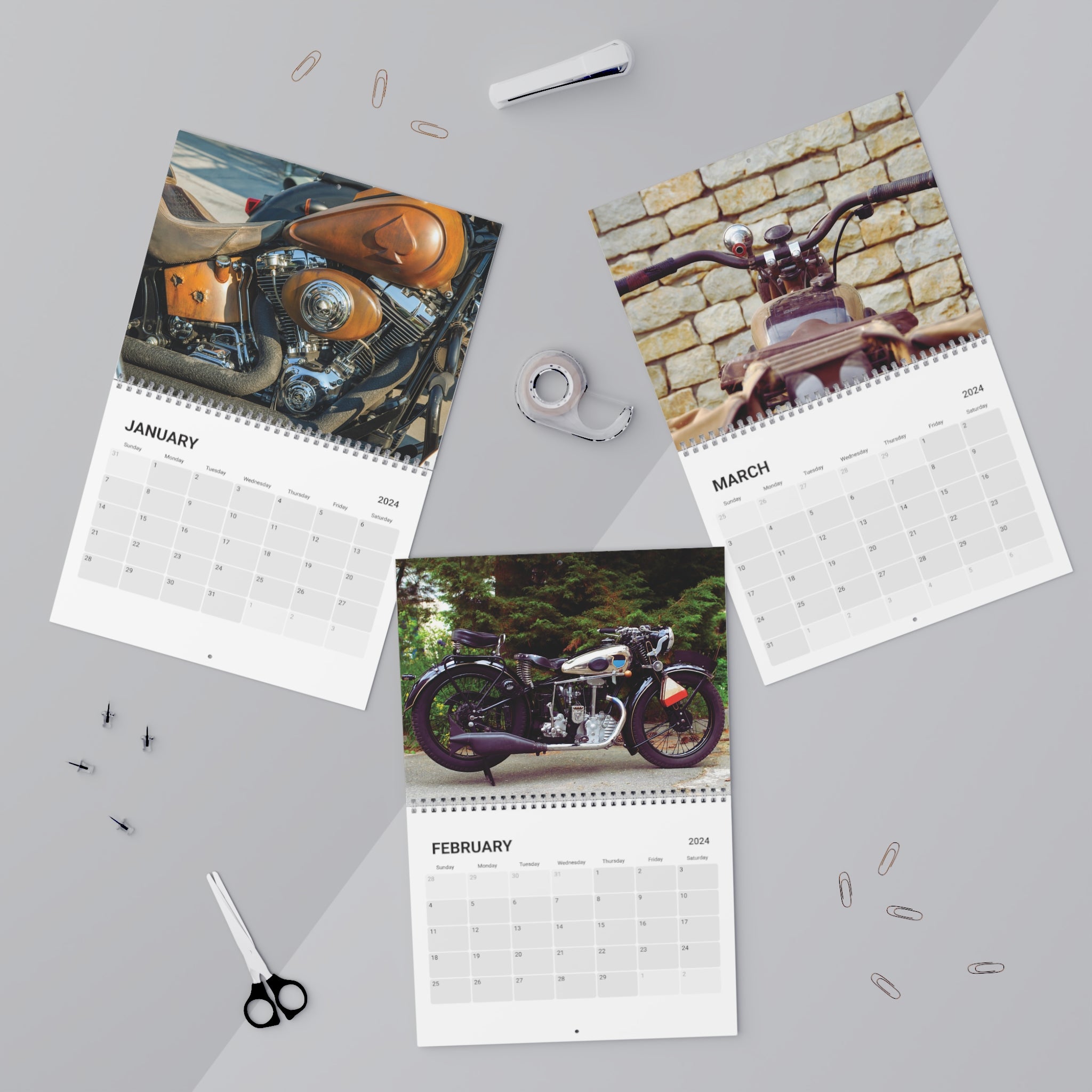 Vintage Motorcycle Wall Calendar - 2024