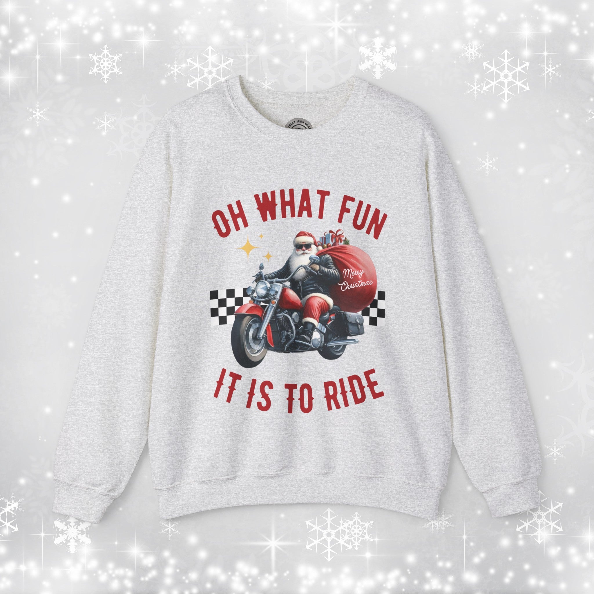 Biker Santa Christmas Crew Neck Sweatshirt