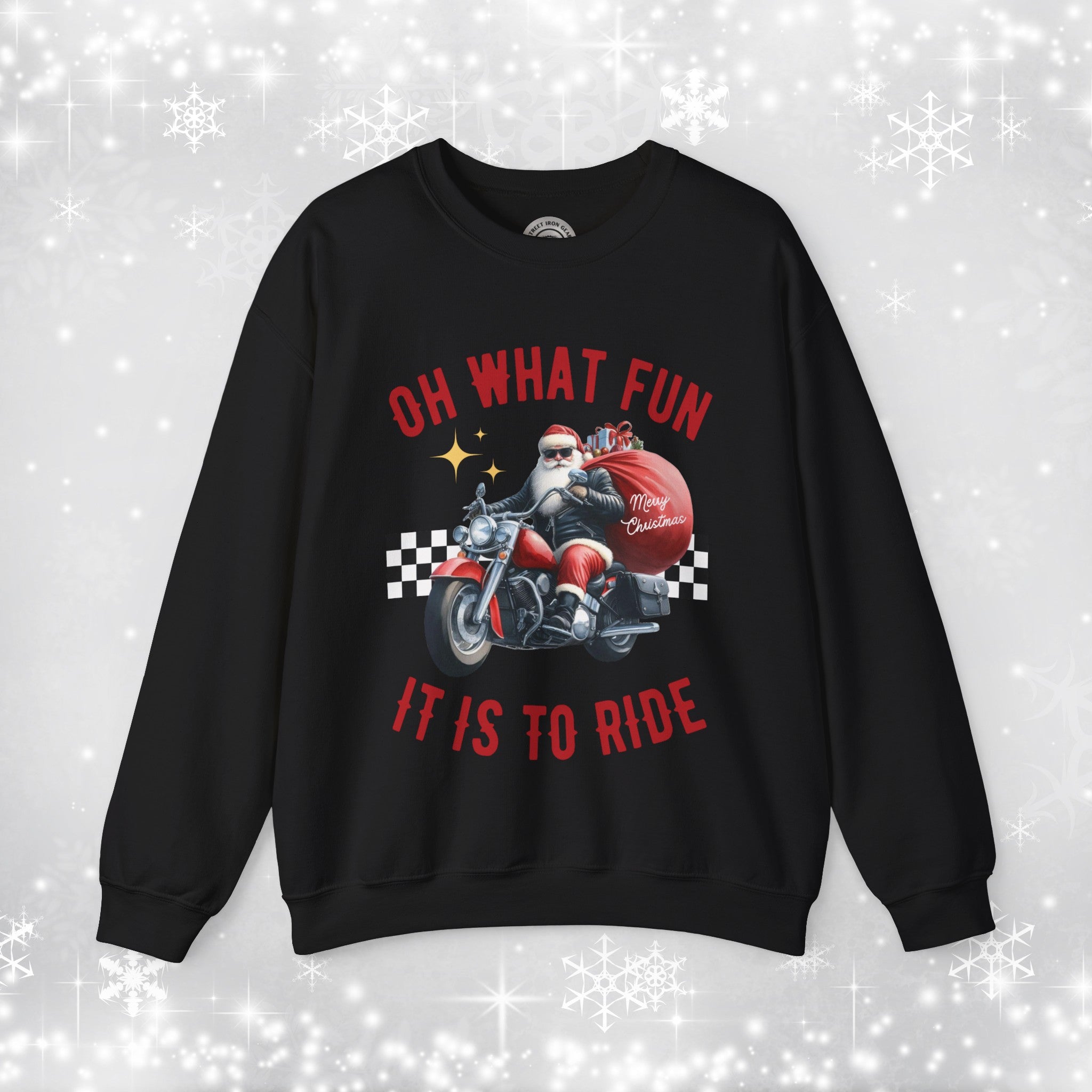 Biker Santa Christmas Crew Neck Sweatshirt