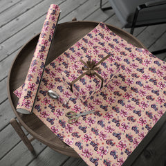 Cottagecore Motorcycle & Bows Gift Wrap | Peach Base