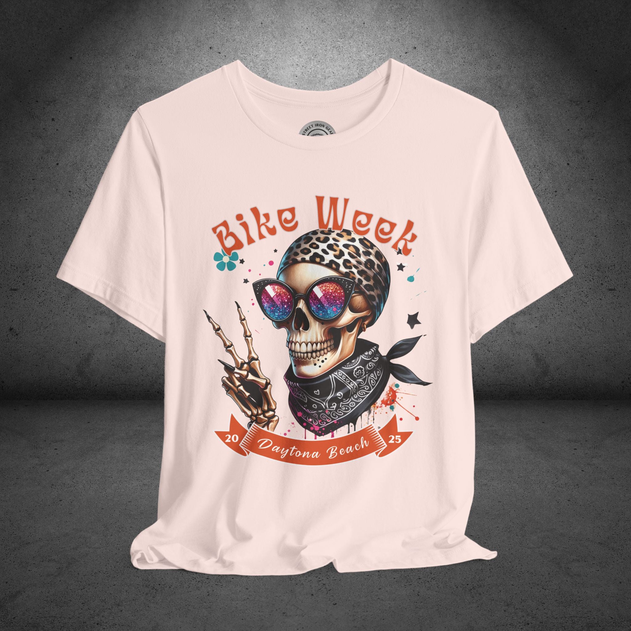 Ladies Daytona Bike Week 2025 Hipster Skull Crew Neck TShirt