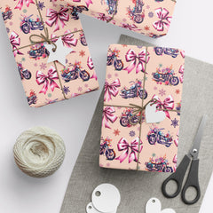 Cottagecore Motorcycle & Bows Gift Wrap | Peach Base