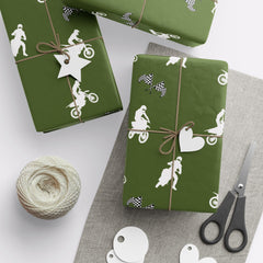 Motocross Dirt Bike Gift Wrap - Green Racing Design