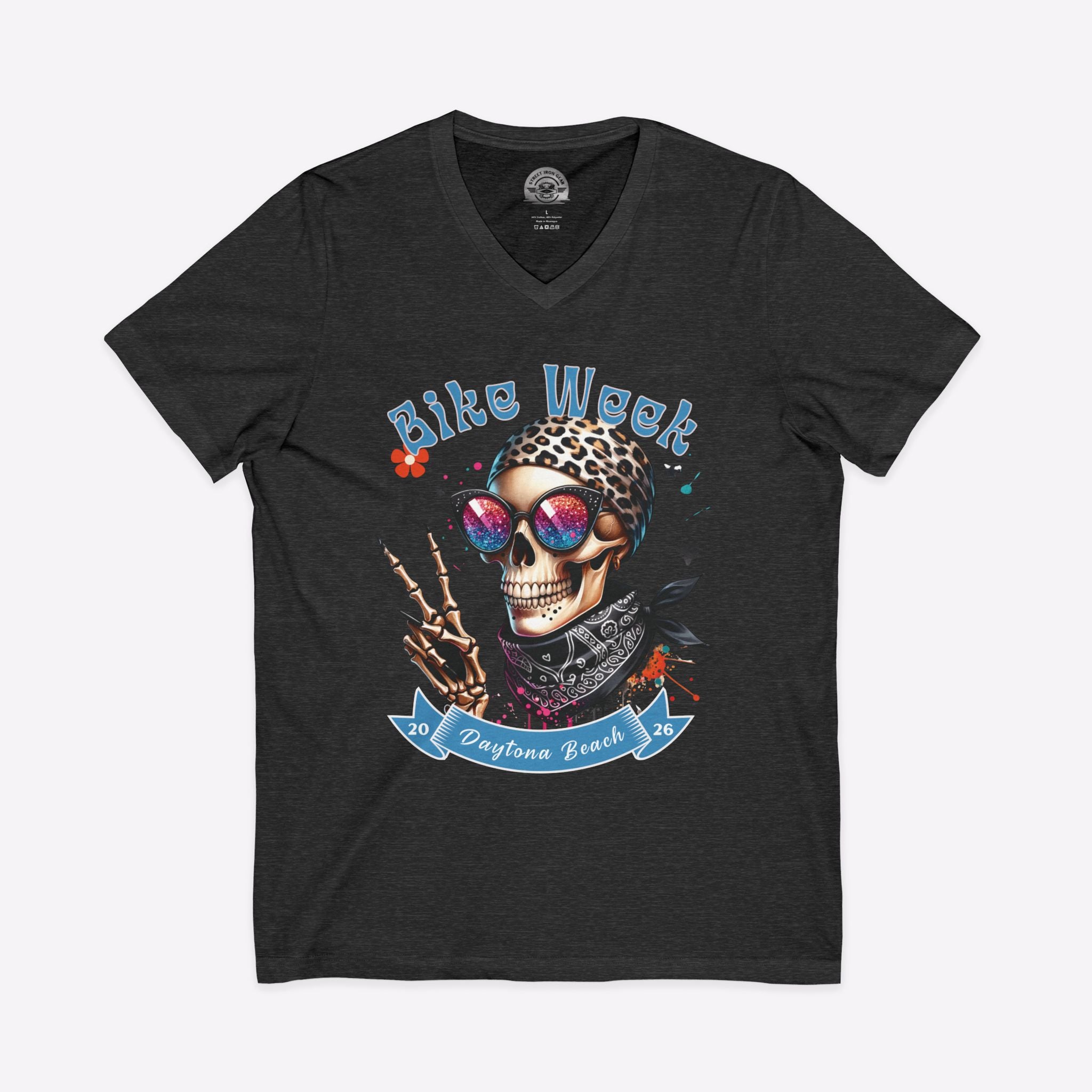 Daytona Bike Week 2026 Women's V-Neck | Hipster Skull Biker Tee