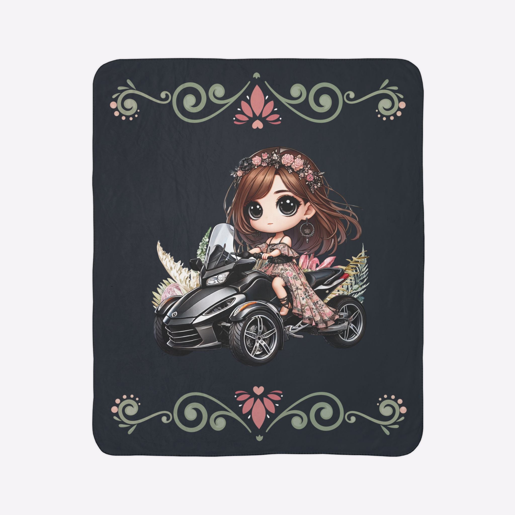 Can-Am Spyder Chibi Girl Cottagecore Sherpa Blanket