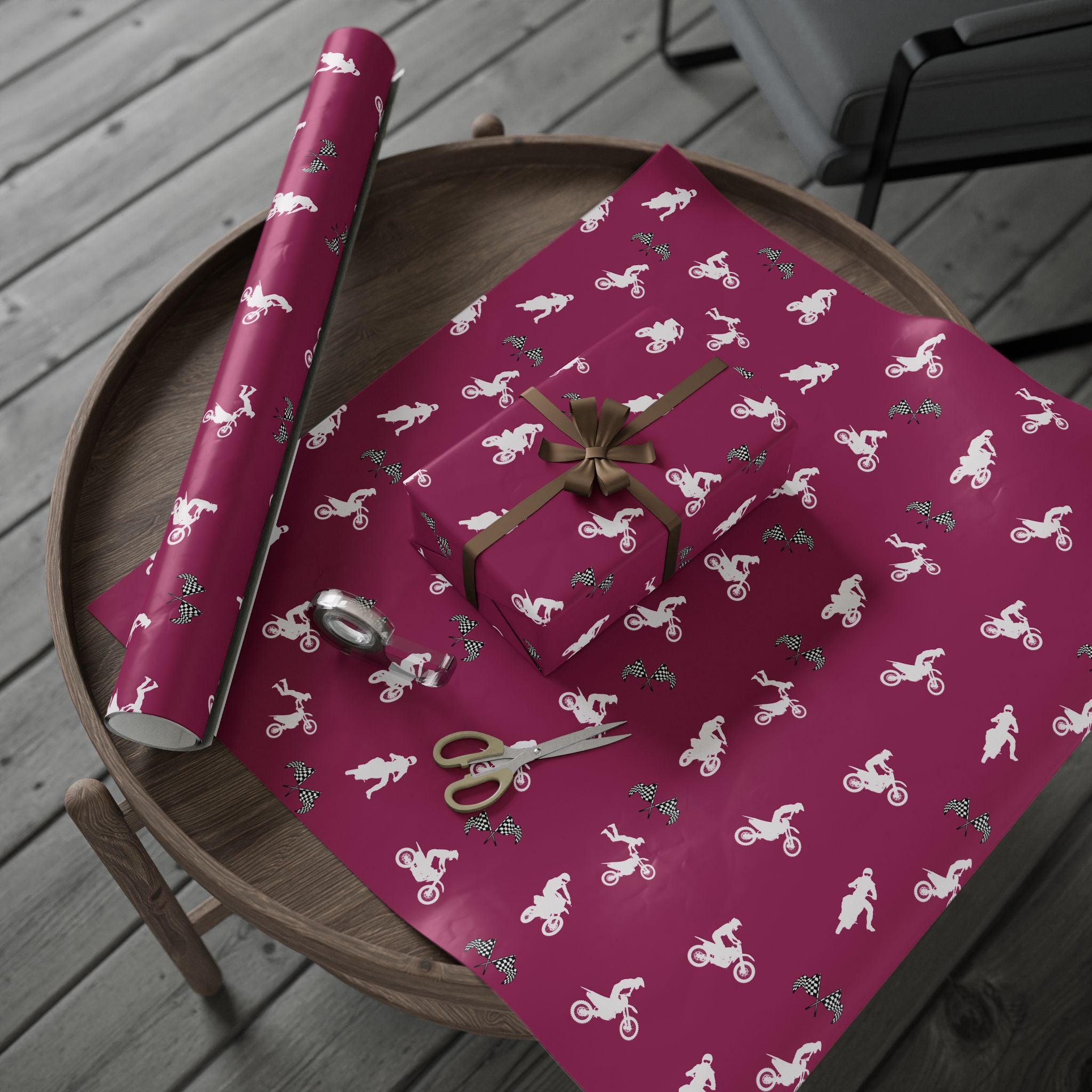 Pink Motocross Gift Wrap - Dirt Bike Racing Design