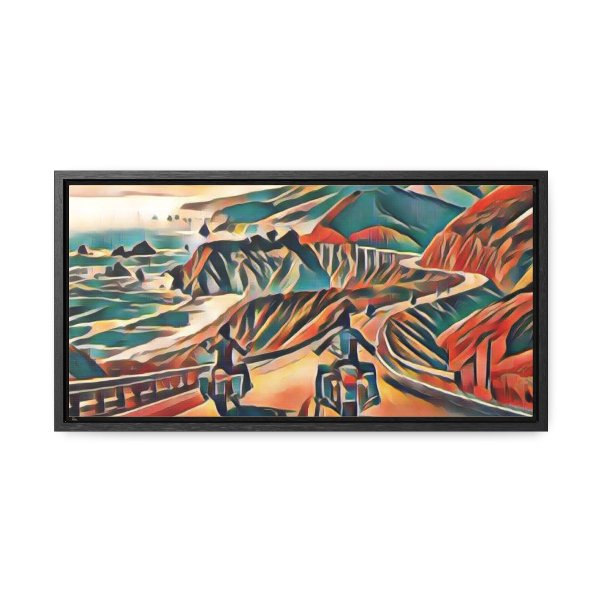 Motorcycle Pacific Coast Highway Abstract Framed Canvas Art