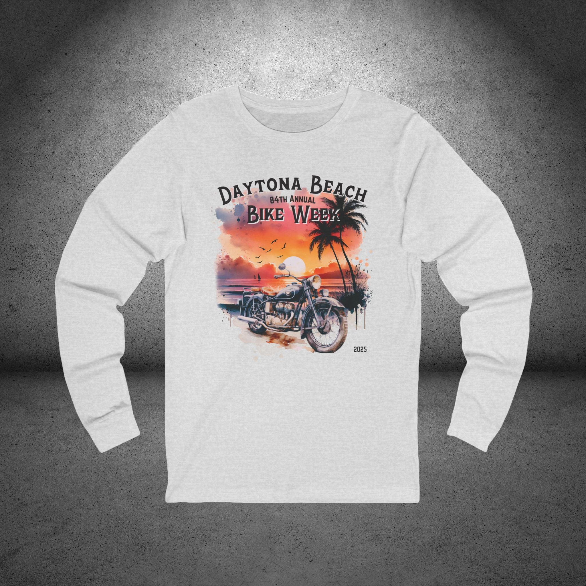 Daytona Bike Week 2025 Watercolor Graphic Long Sleeve Crew Neck TShirt