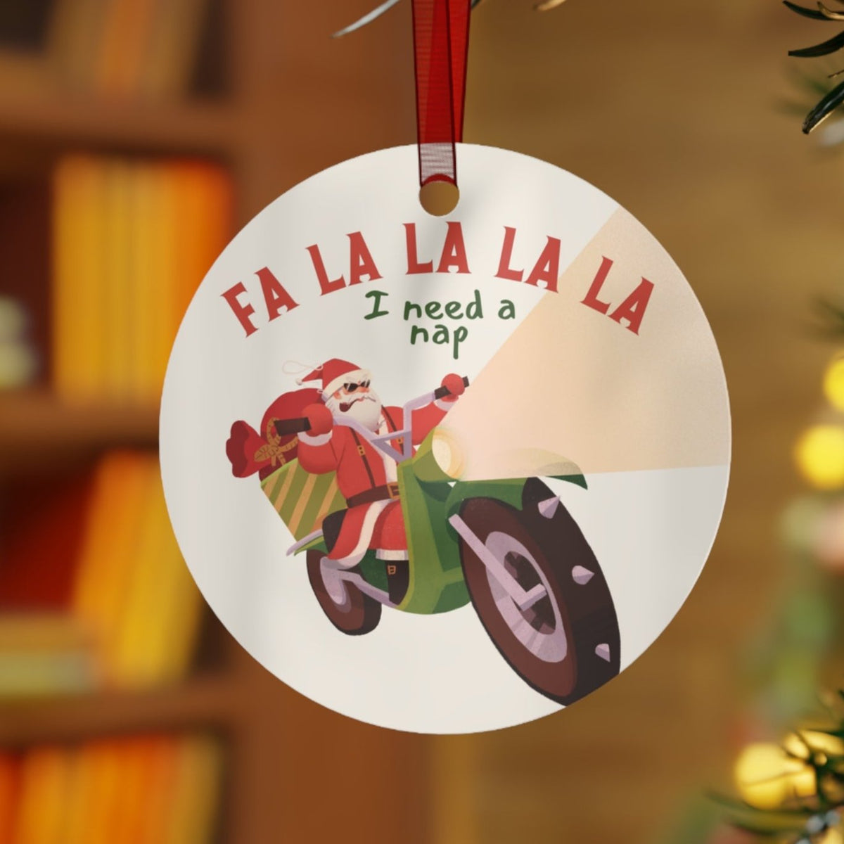 Biker Santa Christmas Aluminum Ornament