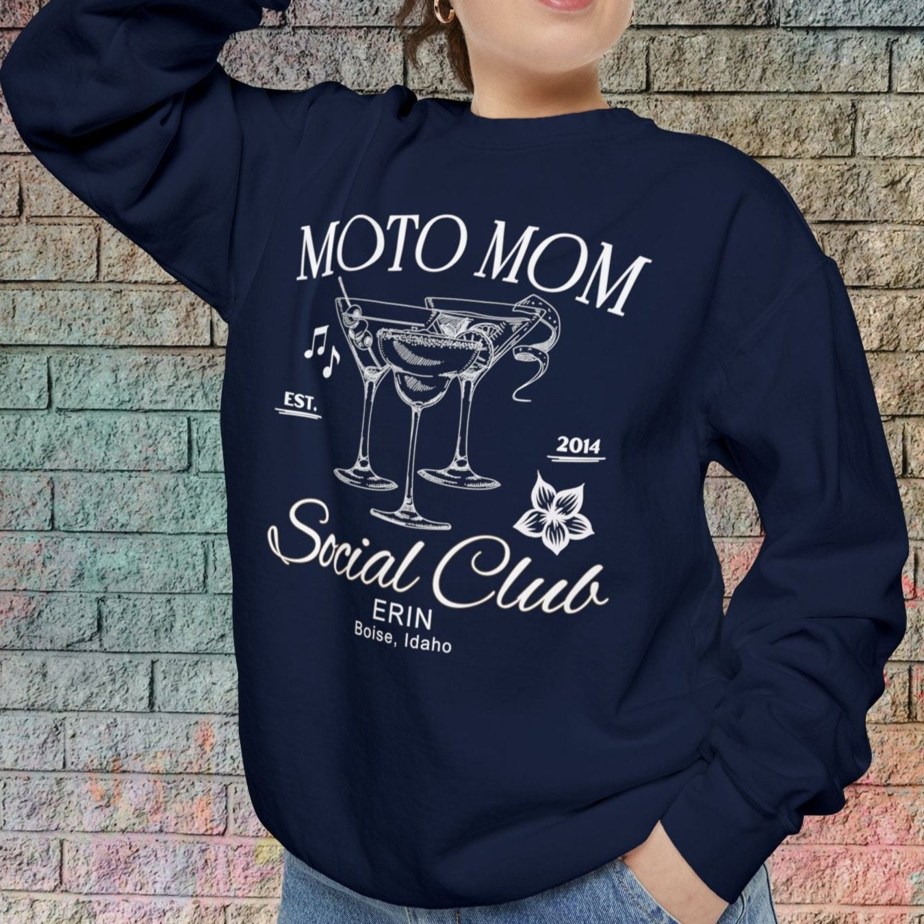 Moto Mom Crew Neck Sweatshirt (Customizable)