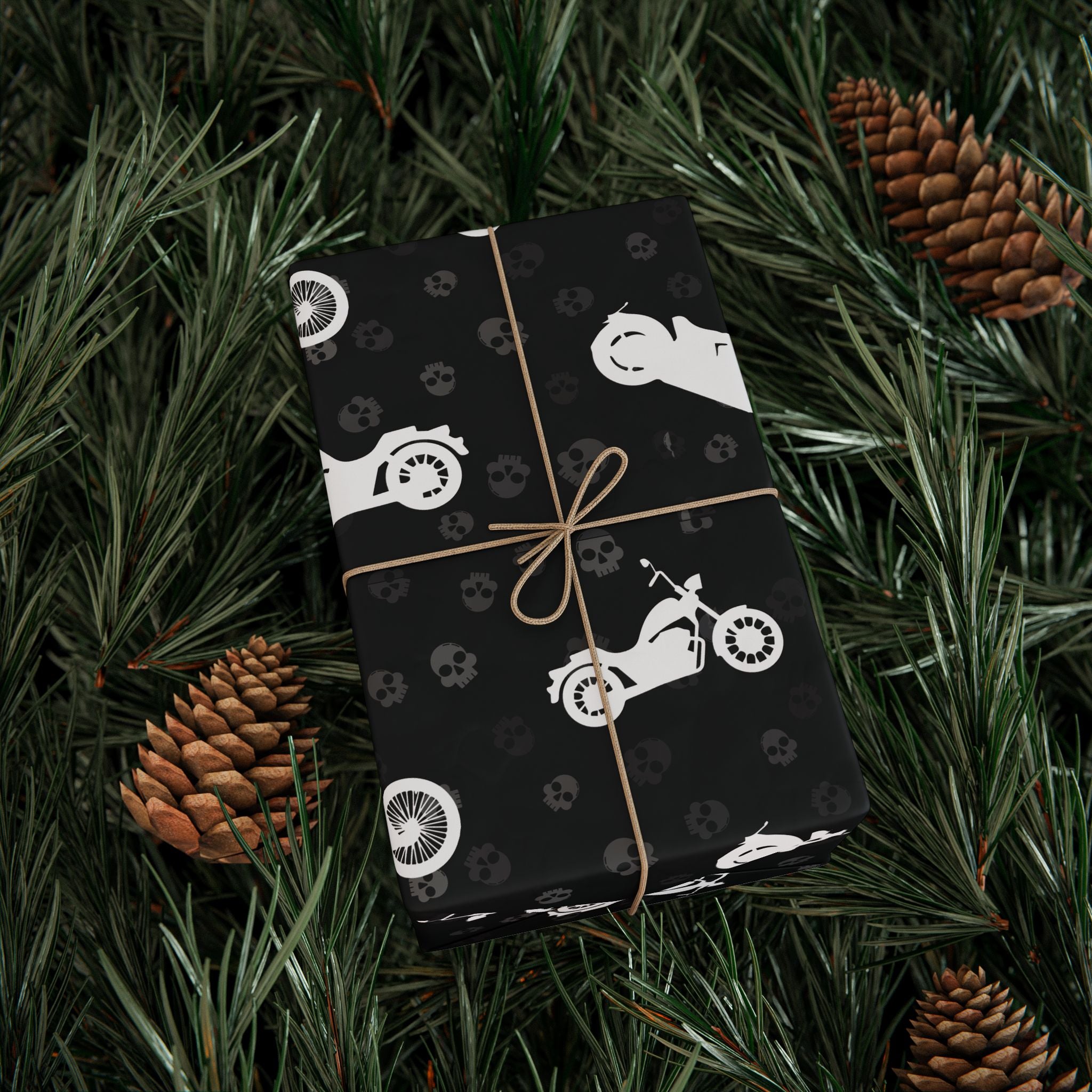 Cruiser Motorcycle Gift Wrap - Black & White Biker Design