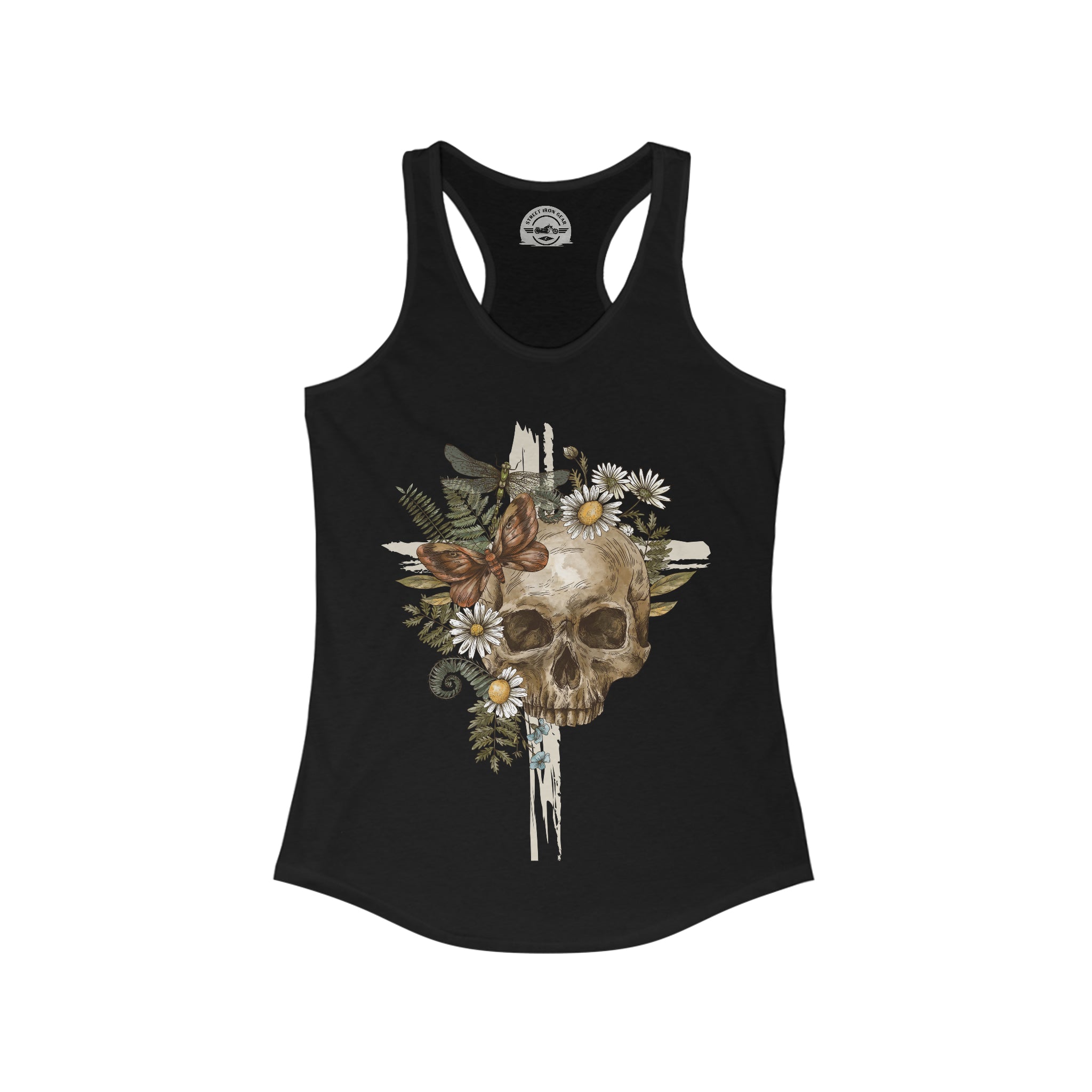 Cottagecore Skull and Cross Racerback Tank Top