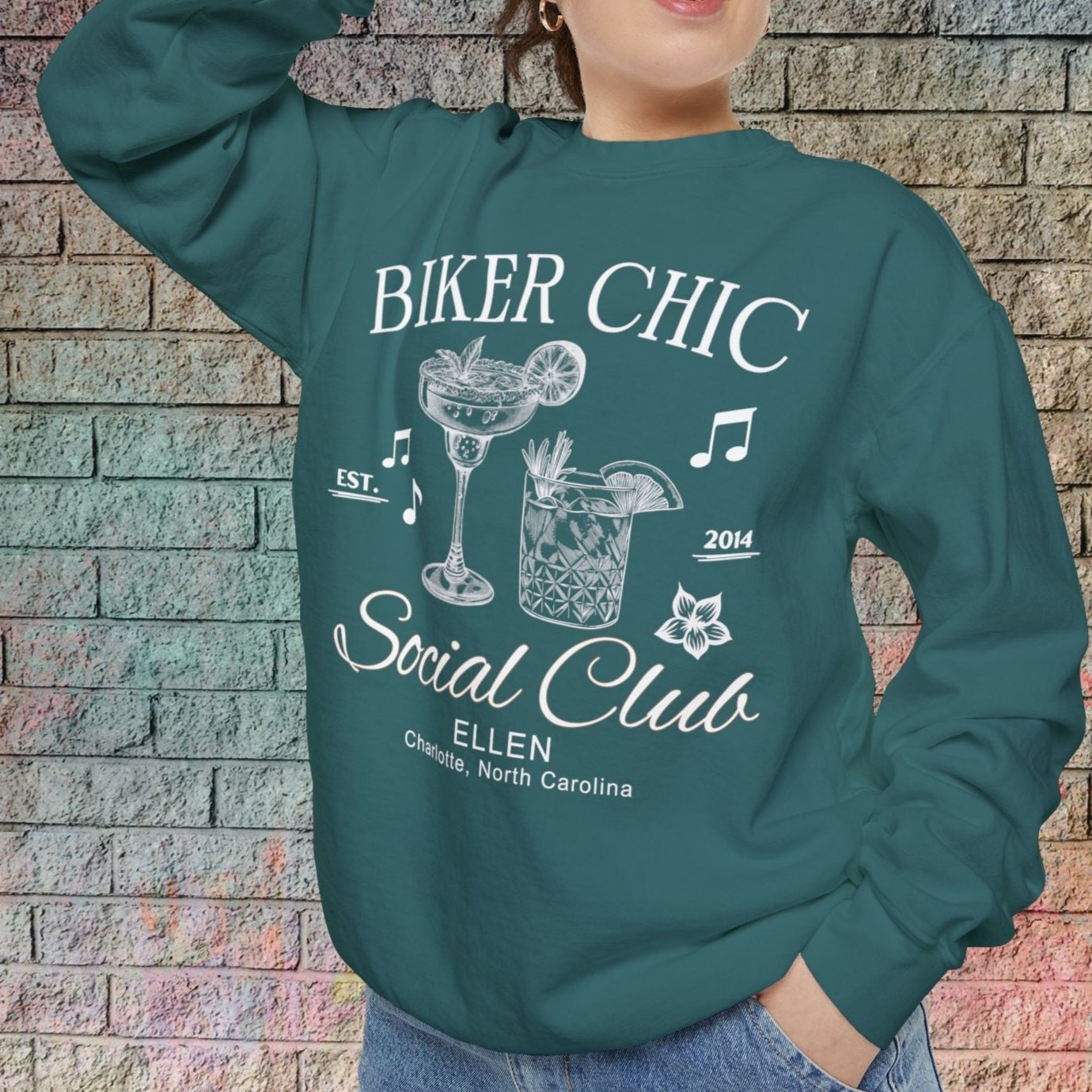 Biker Chic Crew Neck Sweatshirt (Customizable)