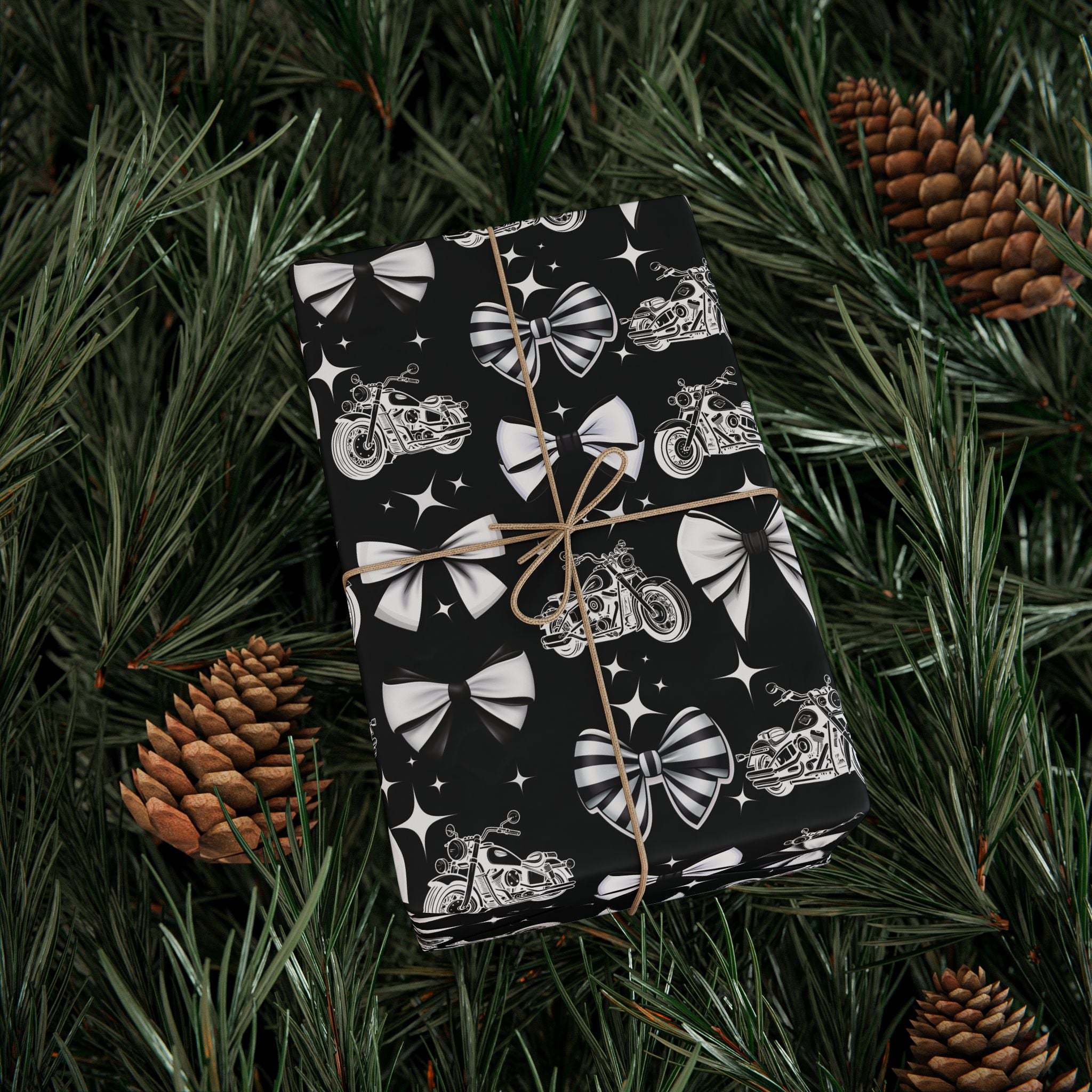 Motorcycles and Bows Black Gift Wrapping Paper