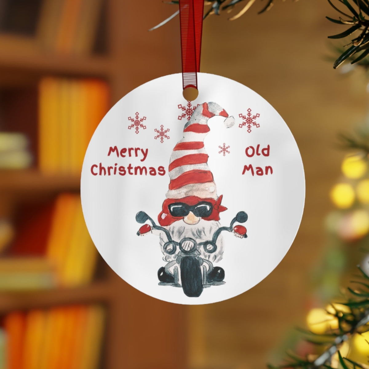 Biker Gnome Couple Aluminum Christmas Ornament