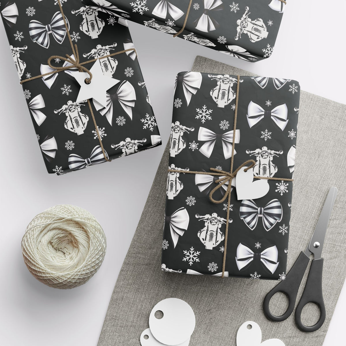 Motorcycle & Bows Black Holiday Gift Wrap