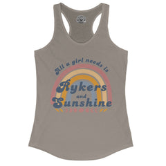 Gray tank top with rainbow and text design on a white background