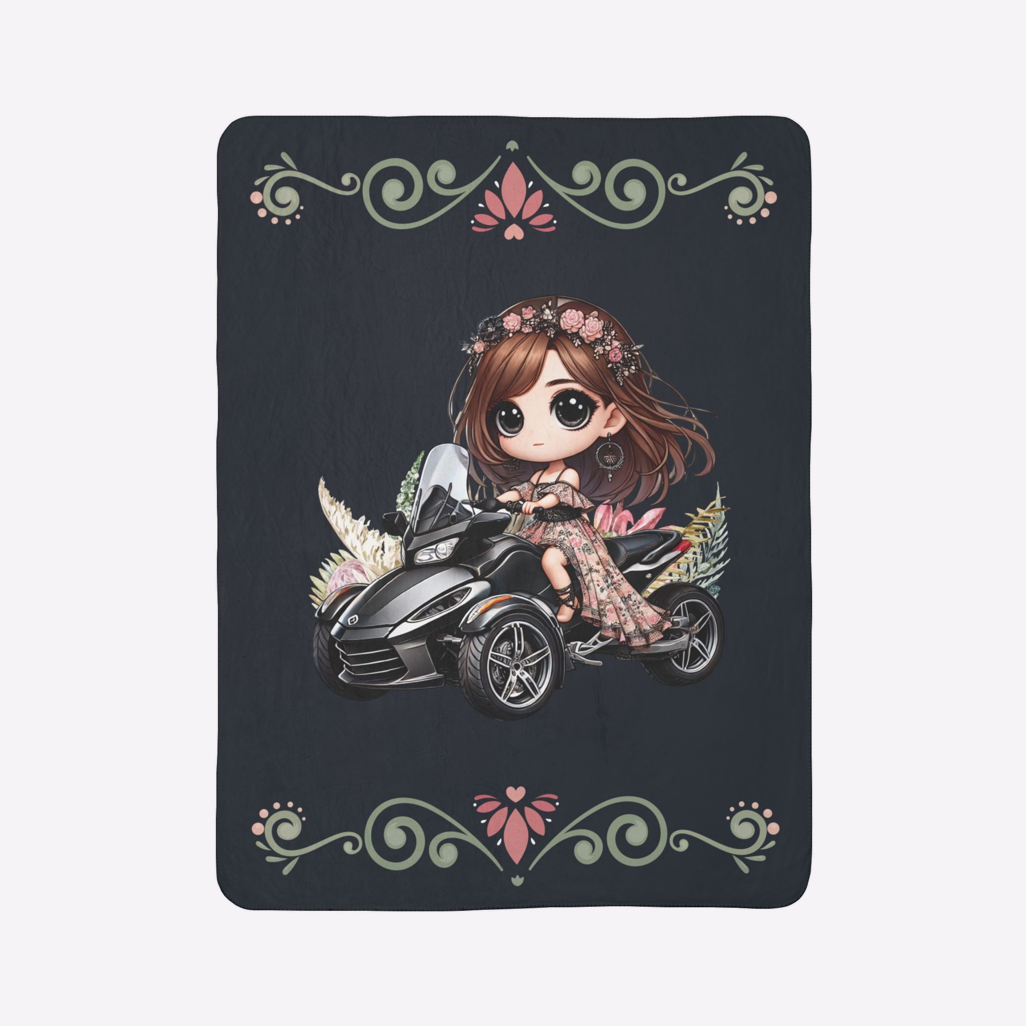 Can-Am Spyder Chibi Girl Cottagecore Sherpa Blanket