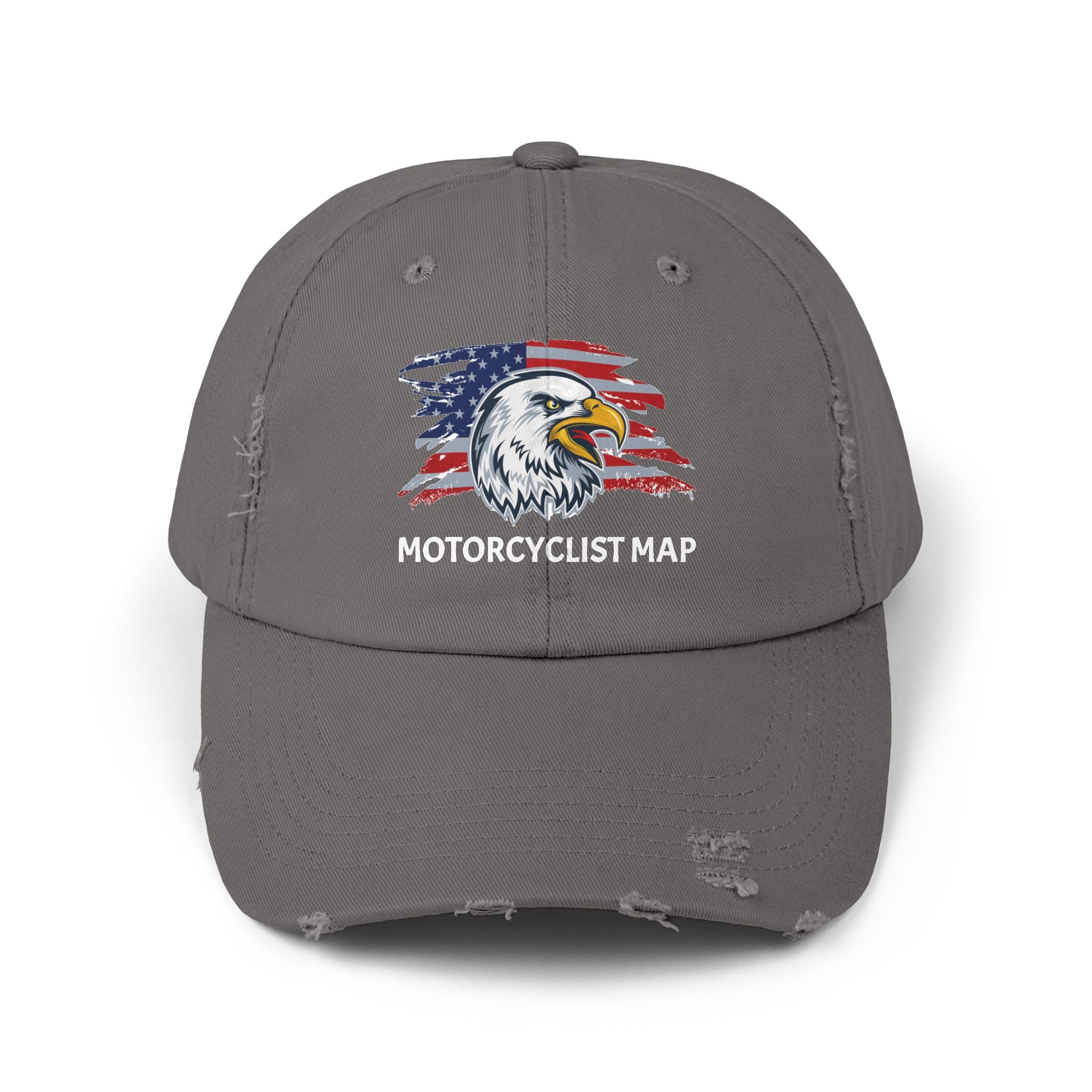 Motorcyclist Map Eagle Distress Dad Hat