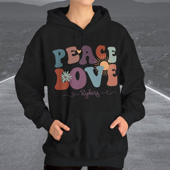 Ladies Retro Peace Love Rykers Hooded Sweatshirt