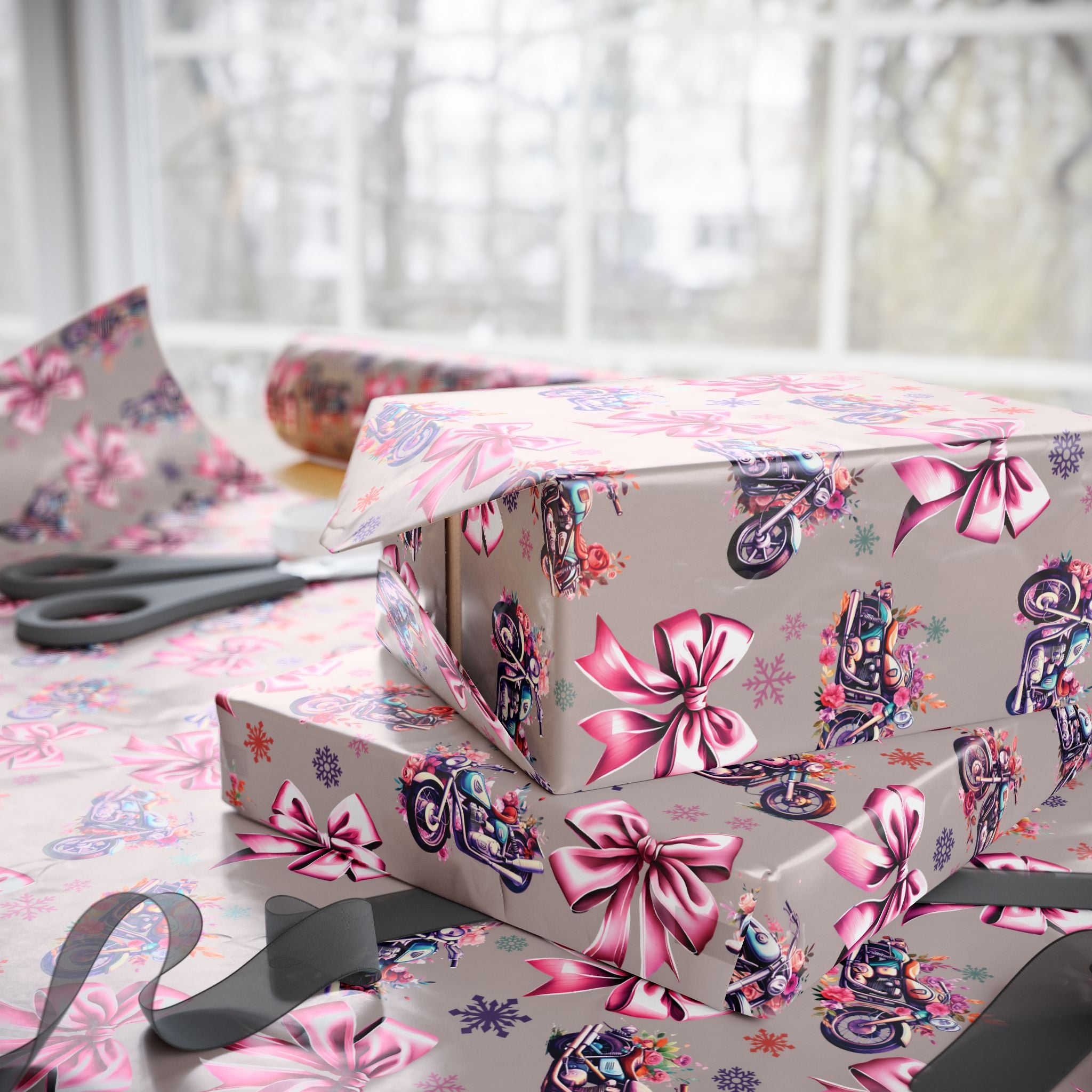 Cottagecore Motorcycle & Bows Gift Wrap