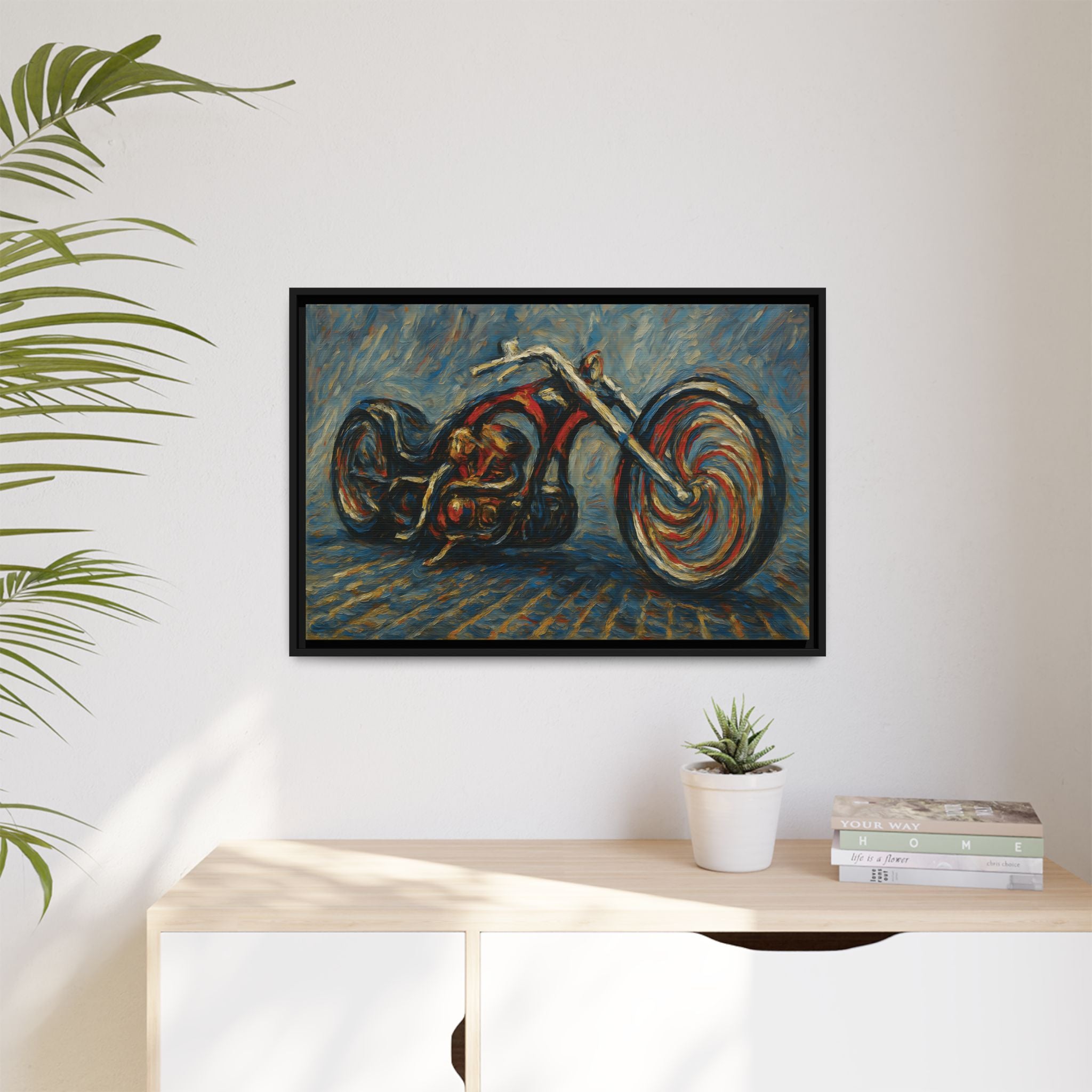 Chopper Motorcycle Framed Canvas Print
