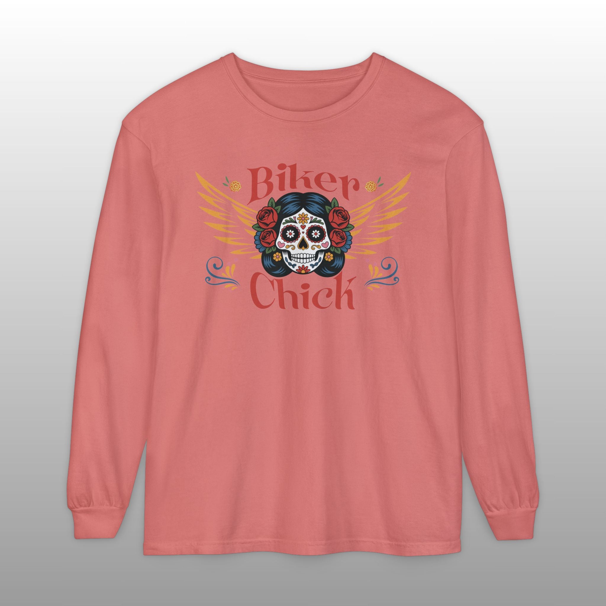 Biker Chick Day of the Dead Long Sleeve TShirt