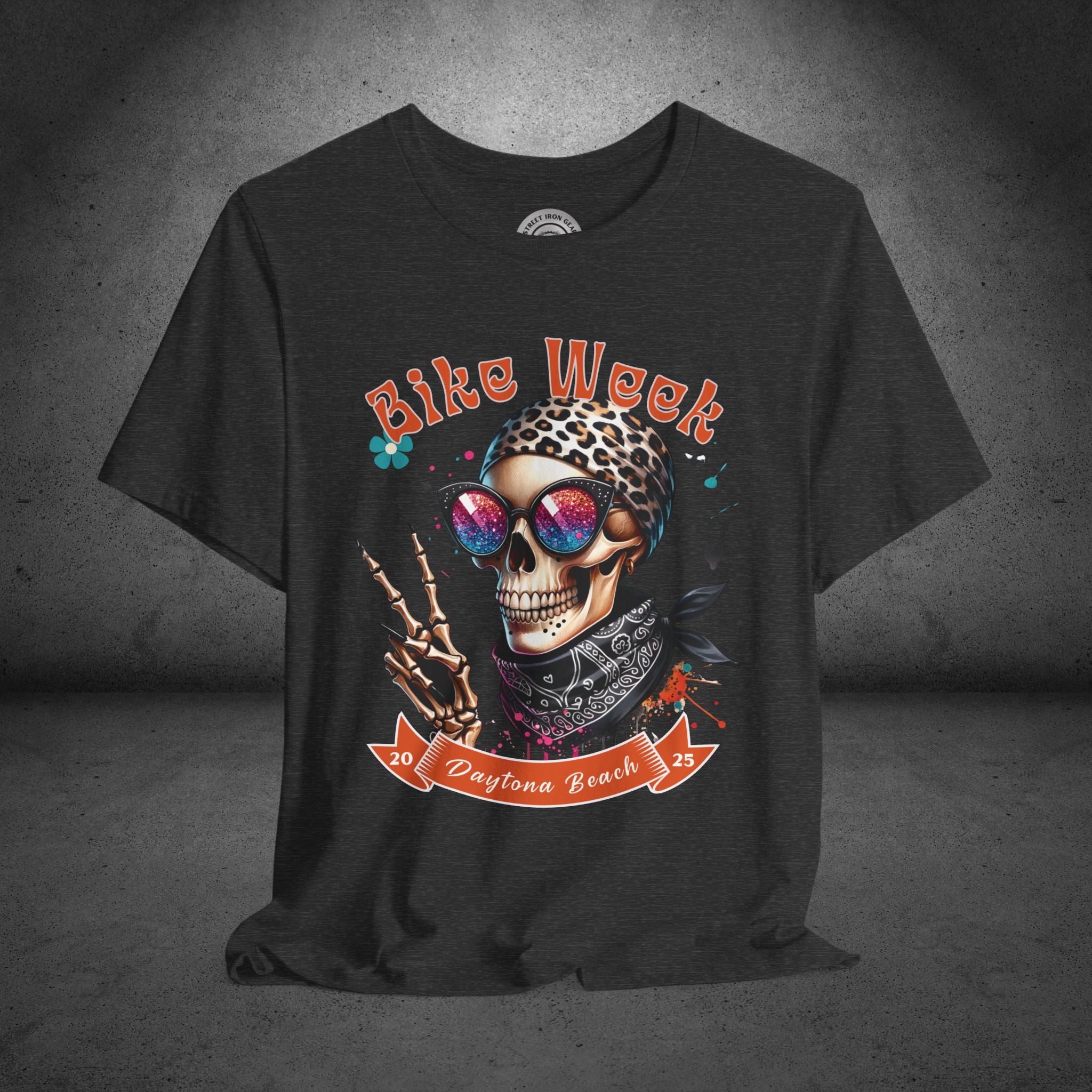 Ladies Daytona Bike Week 2025 Hipster Skull Crew Neck TShirt