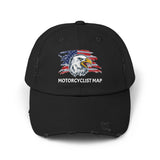 Motorcyclist Map Eagle Distress Dad Hat