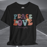 Ladies Retro Peace Love Motorcycles Crew Neck TShirt