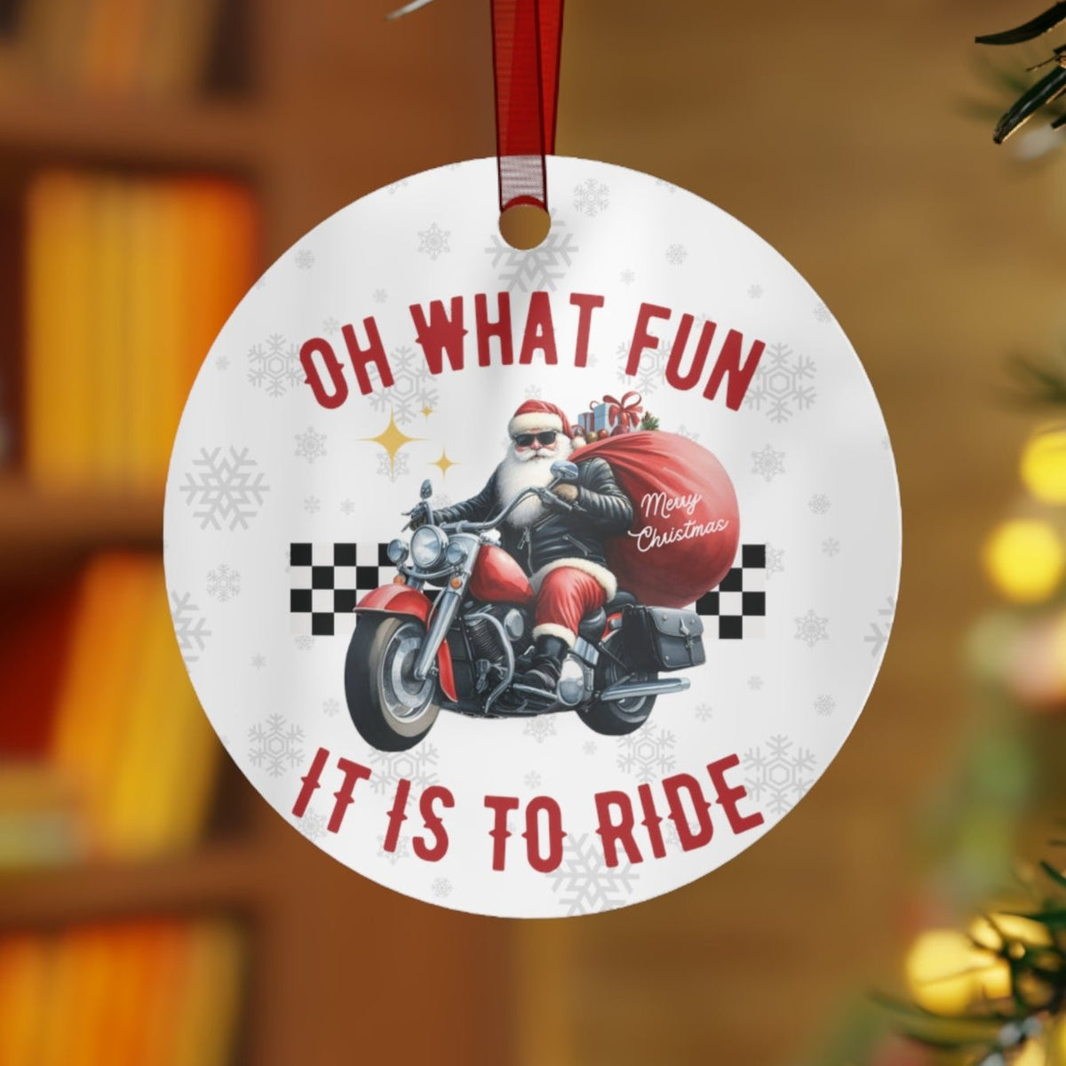 Biker Santa Aluminum Christmas Ornament