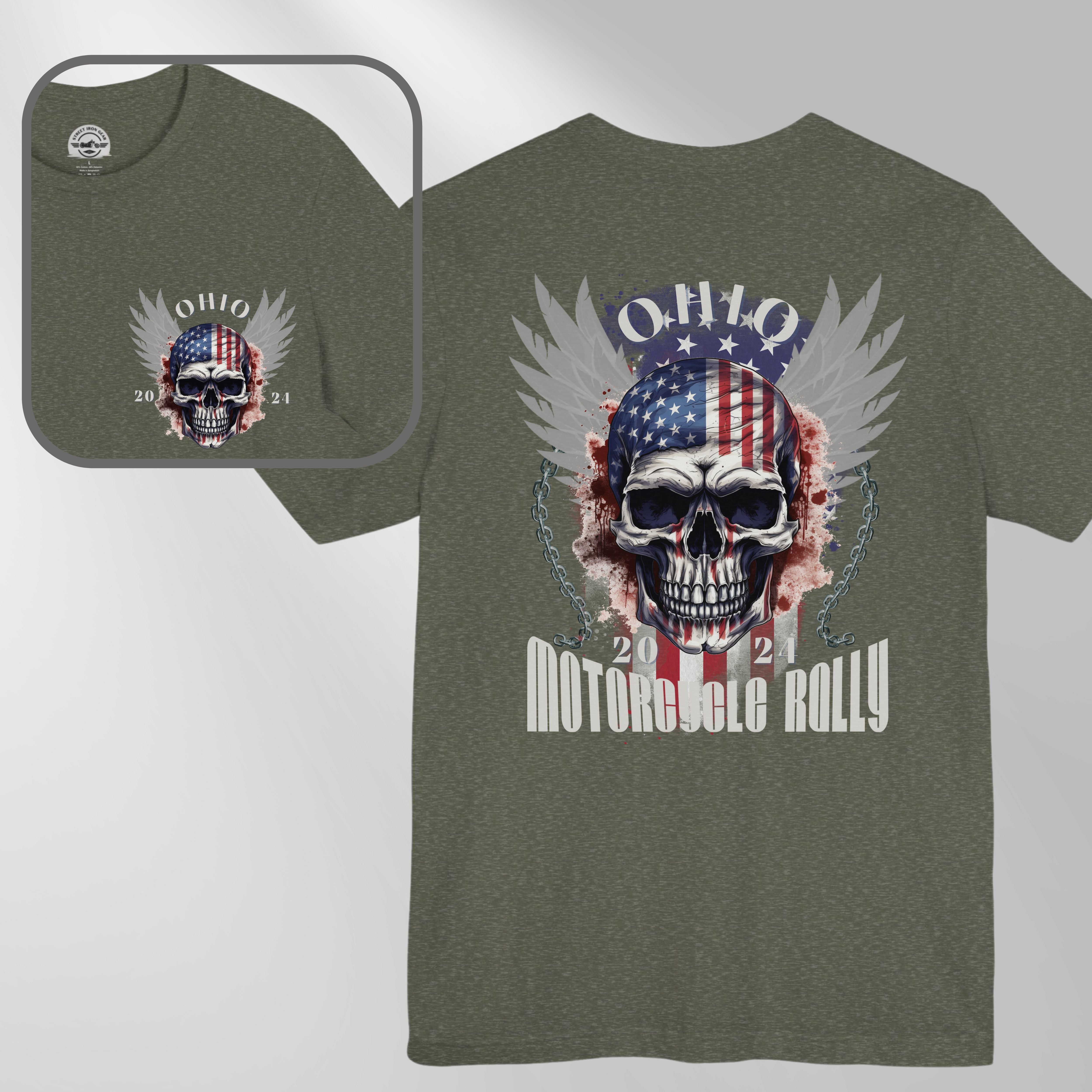 Ohio Bike Rally 2024 Flag Skull Crew Neck TShirt