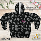 Womans Skull & Rose Zipper Hoodie (Customizable)