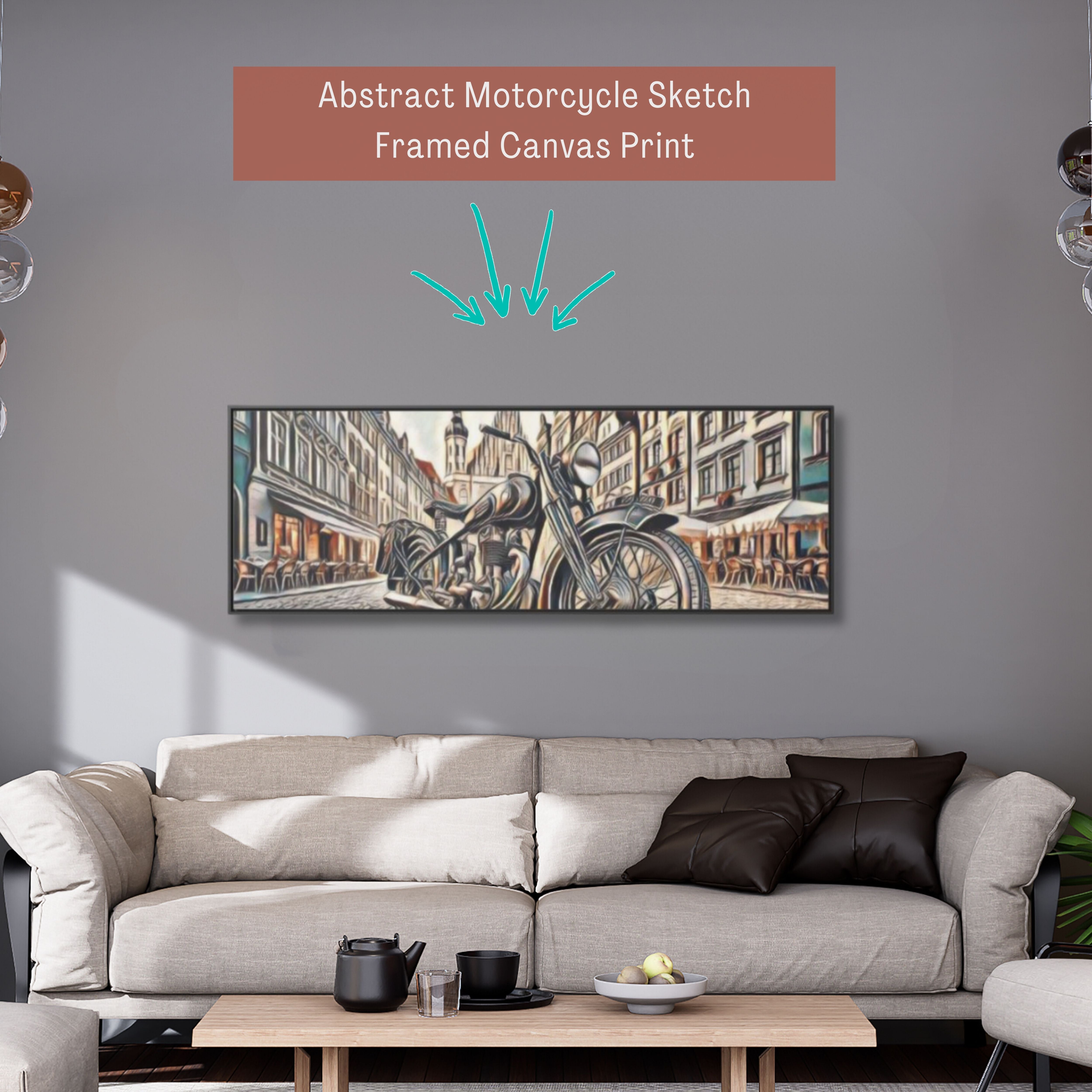 European City Motorcycle Abtract Sketch Canvas Print - Gallery Wrapped