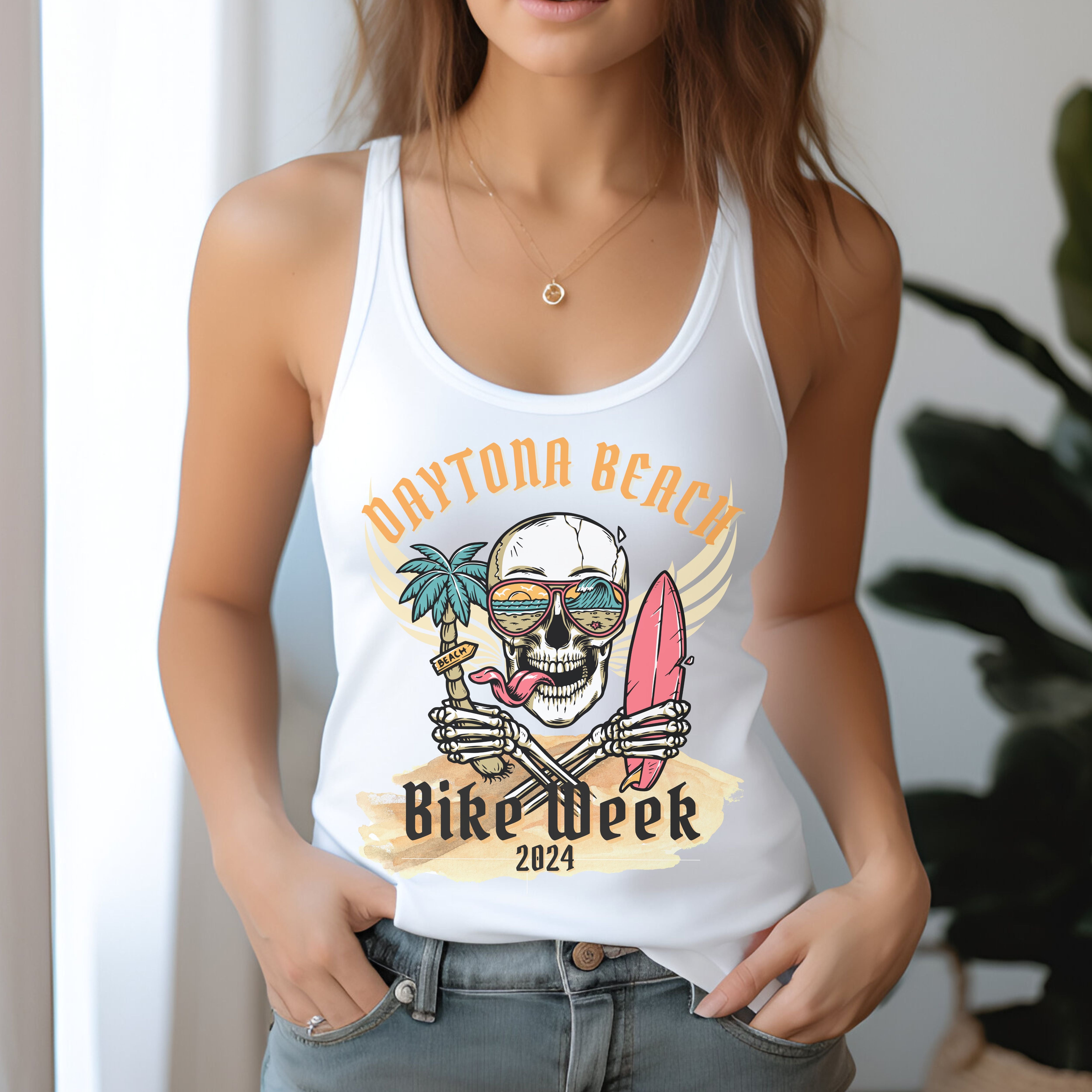 Daytona Beach Bike Week 2024 Womens Racerback Tank Top