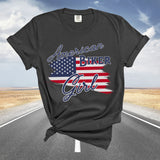 American Biker Girl Patriotic Flag Crew Neck TShirt