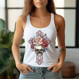 Cottagecore Skull Cross & Roses Tank Top