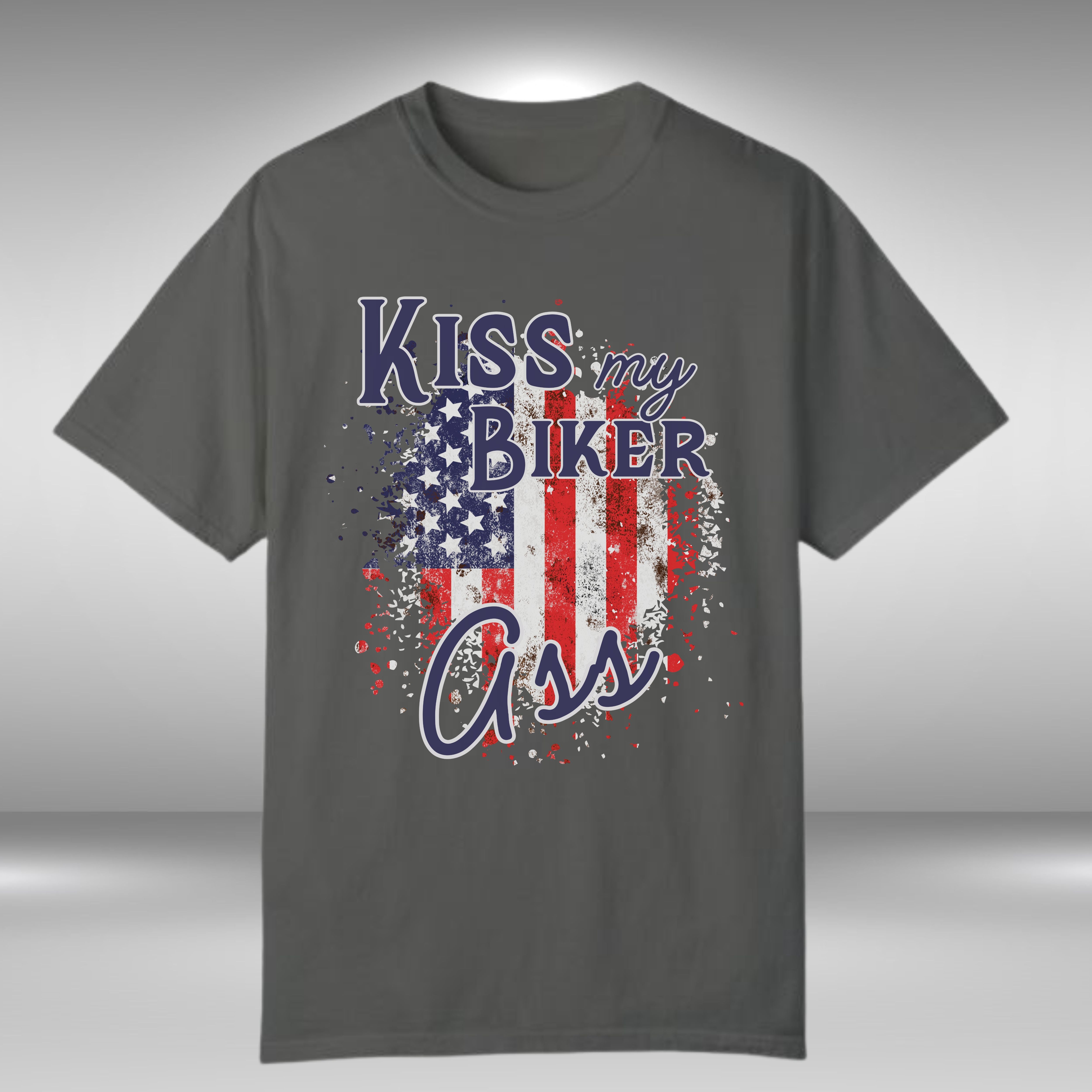 Kiss My Biker Ass Patriotic Flag Crew Neck TShirt