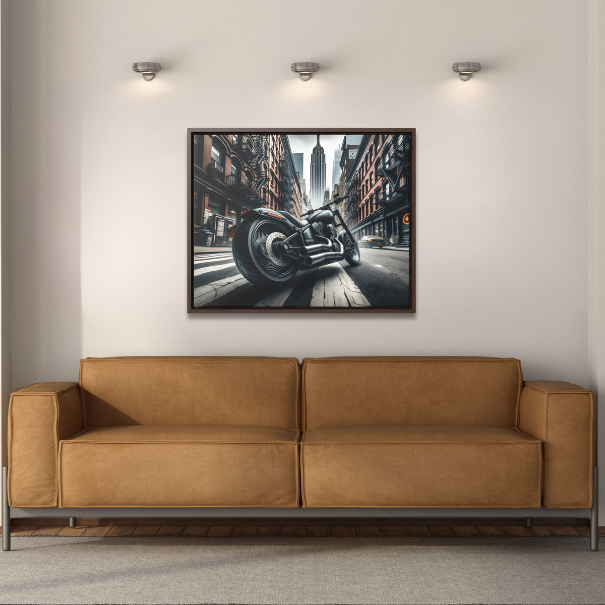 Urban Motorcycle Framed Canvas Print