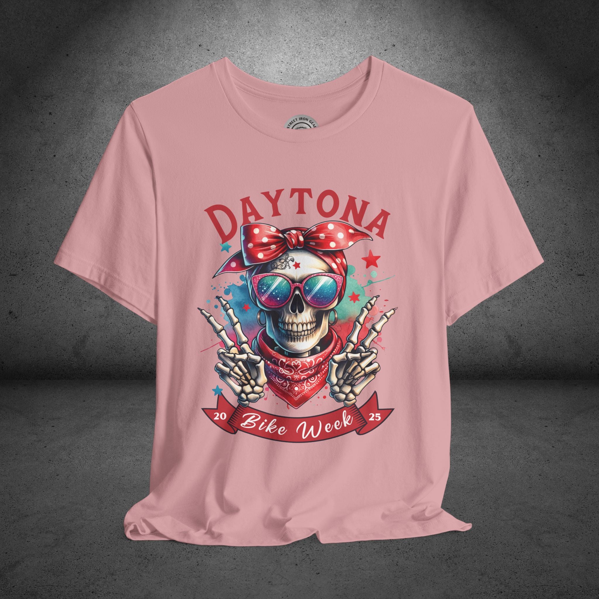 Ladies Daytona Bike Week 2025 Hipster Skull Crew Neck TShirt